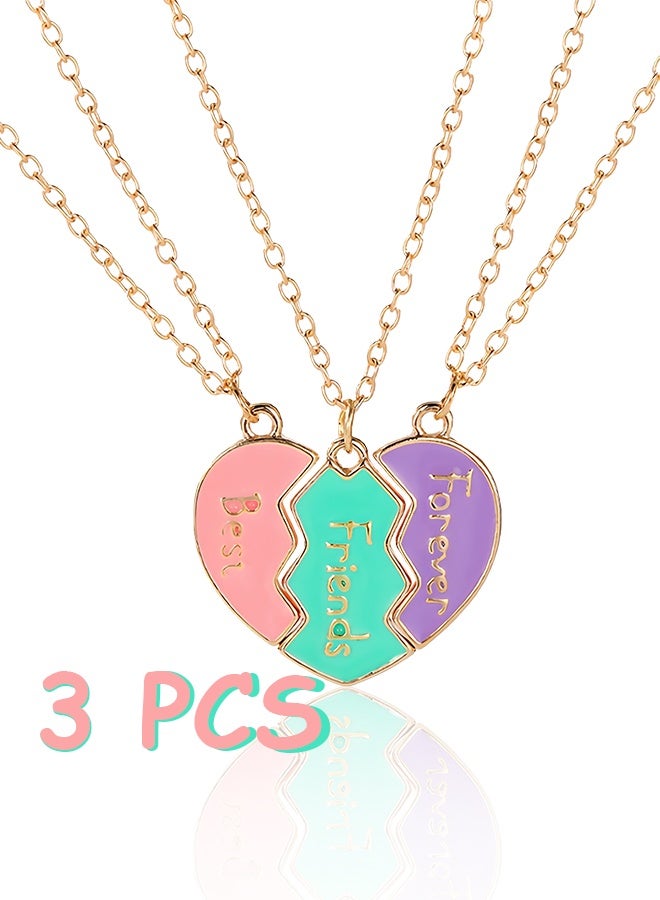 مجموعة من 3 قطع - قلادات ساحرة على شكل قلب من BFF بألوان باستيل - نقش "أفضل صديقات للأبد"، مصنوعة من سبائك الزنك مع سلسلة ذهبية اللون، هدية مثالية للصداقة للفتيات، هدية للأصدقاء | قلادة صداقة | إكسسوار ساحر - Image 1