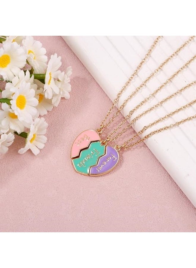 مجموعة من 3 قطع - قلادات ساحرة على شكل قلب من BFF بألوان باستيل - نقش "أفضل صديقات للأبد"، مصنوعة من سبائك الزنك مع سلسلة ذهبية اللون، هدية مثالية للصداقة للفتيات، هدية للأصدقاء | قلادة صداقة | إكسسوار ساحر - Image 3