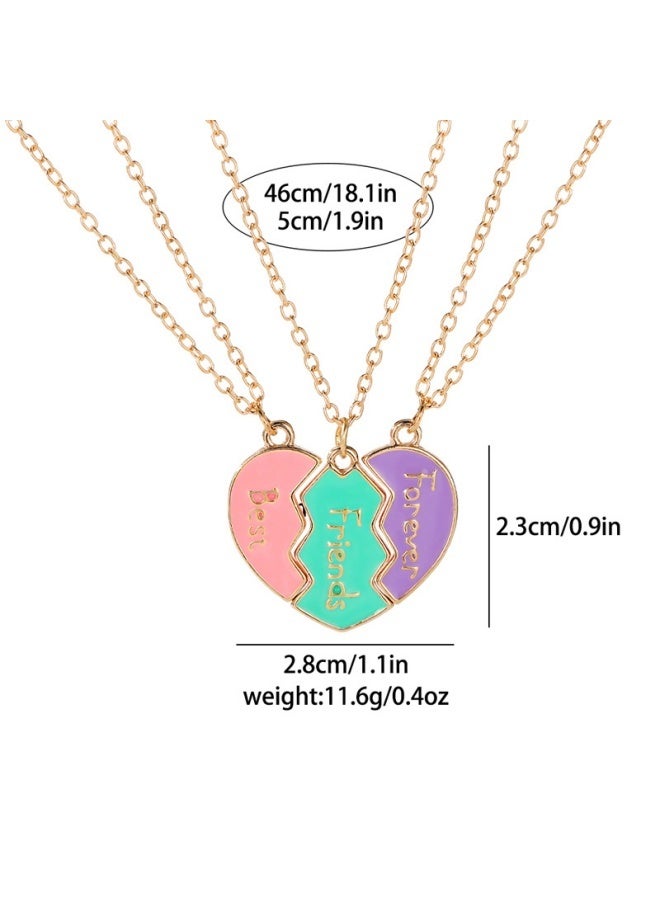مجموعة من 3 قطع - قلادات ساحرة على شكل قلب من BFF بألوان باستيل - نقش "أفضل صديقات للأبد"، مصنوعة من سبائك الزنك مع سلسلة ذهبية اللون، هدية مثالية للصداقة للفتيات، هدية للأصدقاء | قلادة صداقة | إكسسوار ساحر - Image 2