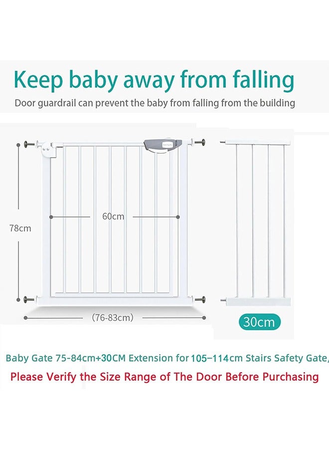 Beauenty Auto Close Safety Baby Gate No Drilling, Extra Wide Baby Gate 75-84cm+30CM Extension for 105-114cm Stairs Safety Gate, Indoor Safety Gates for Dog Gate Pet Fence Doorway Hallway and Stair Use - Image 2