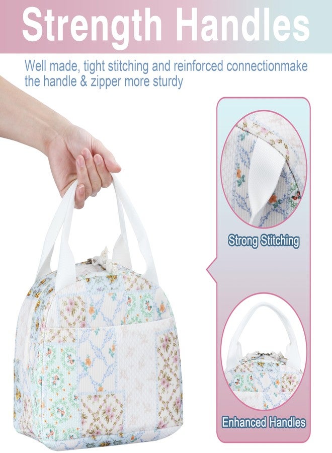 TESAFNG Lunch Bag - Insulated Lunch Box for Women, Reusable Large Capacity Cooler Bag for Adult, Small Leakproof Cute Corduroy Lunch Tote for Work Office Travel Picnic (Bee Floral) - Image 4