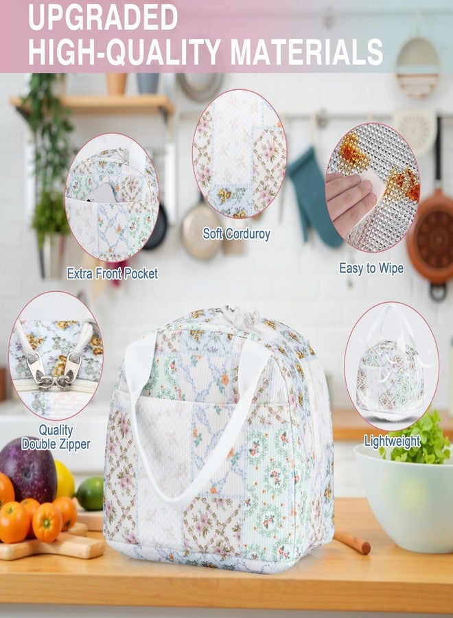 TESAFNG Lunch Bag - Insulated Lunch Box for Women, Reusable Large Capacity Cooler Bag for Adult, Small Leakproof Cute Corduroy Lunch Tote for Work Office Travel Picnic (Bee Floral) - Image 3