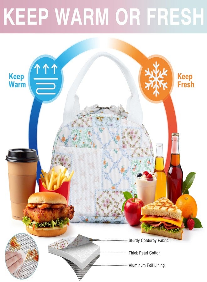 TESAFNG Lunch Bag - Insulated Lunch Box for Women, Reusable Large Capacity Cooler Bag for Adult, Small Leakproof Cute Corduroy Lunch Tote for Work Office Travel Picnic (Bee Floral) - Image 5