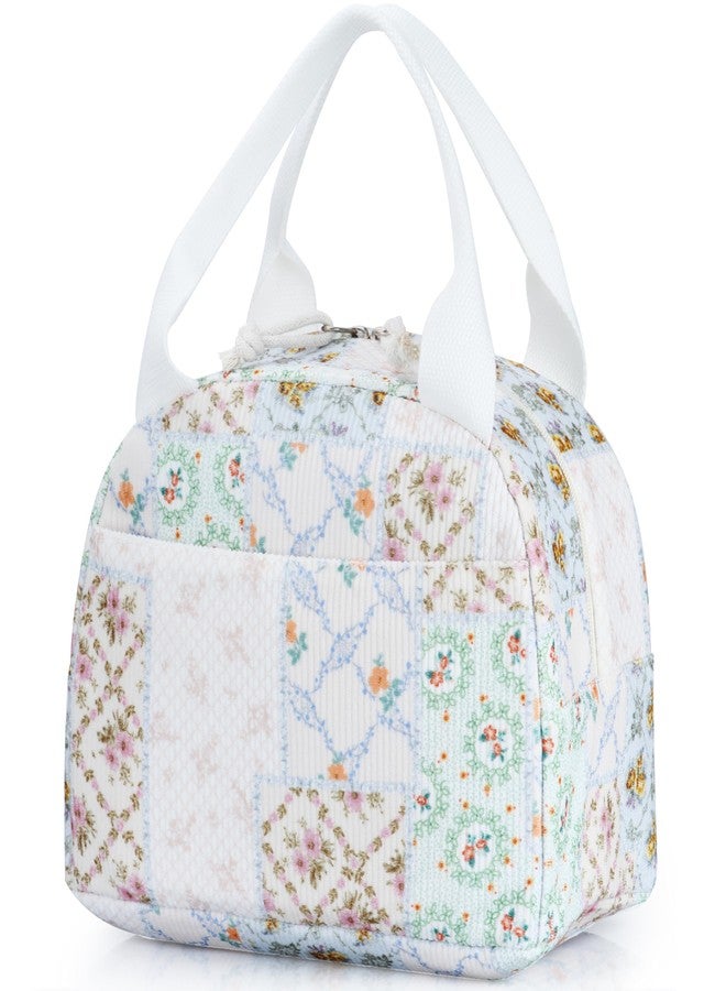 TESAFNG Lunch Bag - Insulated Lunch Box for Women, Reusable Large Capacity Cooler Bag for Adult, Small Leakproof Cute Corduroy Lunch Tote for Work Office Travel Picnic (Bee Floral) - Image 1