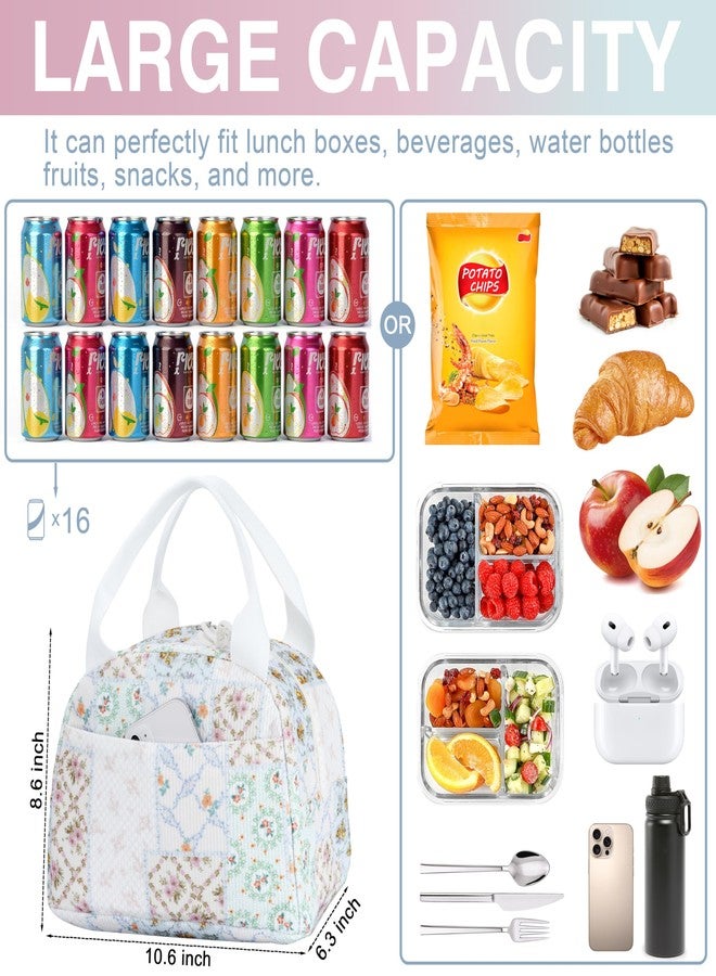 TESAFNG Lunch Bag - Insulated Lunch Box for Women, Reusable Large Capacity Cooler Bag for Adult, Small Leakproof Cute Corduroy Lunch Tote for Work Office Travel Picnic (Bee Floral) - Image 2