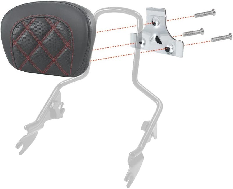 FOVPLUE Passenger Backrest Pad Sissy Bar Pad for Harley Touring Models with Double Red Stitching - Image 3