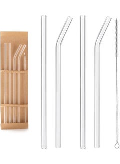 ECVV Glass Transparent Straw Set 5 Pieces - 4 x Straws, 1 x Brush, Healthy and Eco-friendly, Suitable for Everyday Drinking, Breadfast, Juice