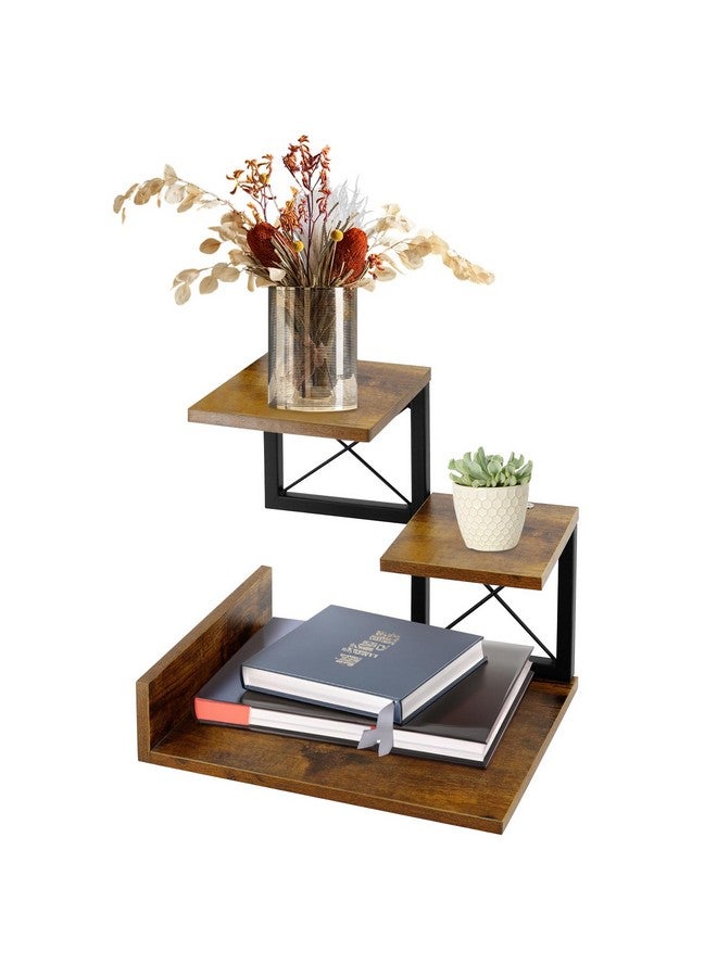 Jolitac Jolitac Wood Desktop Shelf, Desktop Organizer Office Storage Rack Adjustable Wood Display Shelf 3 Tier Storage Display Rack Office Decor Stand Shelves with Metal Frame (Brown)  - Image 1
