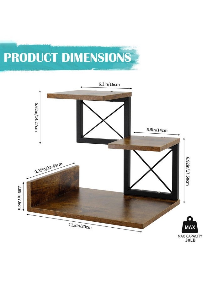 Jolitac Jolitac Wood Desktop Shelf, Desktop Organizer Office Storage Rack Adjustable Wood Display Shelf 3 Tier Storage Display Rack Office Decor Stand Shelves with Metal Frame (Brown)  - Image 2
