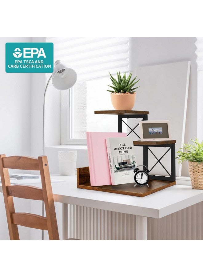 Jolitac Jolitac Wood Desktop Shelf, Desktop Organizer Office Storage Rack Adjustable Wood Display Shelf 3 Tier Storage Display Rack Office Decor Stand Shelves with Metal Frame (Brown)  - Image 5