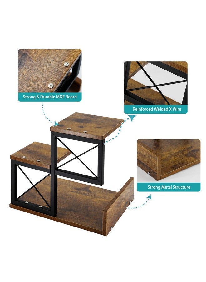 Jolitac Jolitac Wood Desktop Shelf, Desktop Organizer Office Storage Rack Adjustable Wood Display Shelf 3 Tier Storage Display Rack Office Decor Stand Shelves with Metal Frame (Brown)  - Image 3