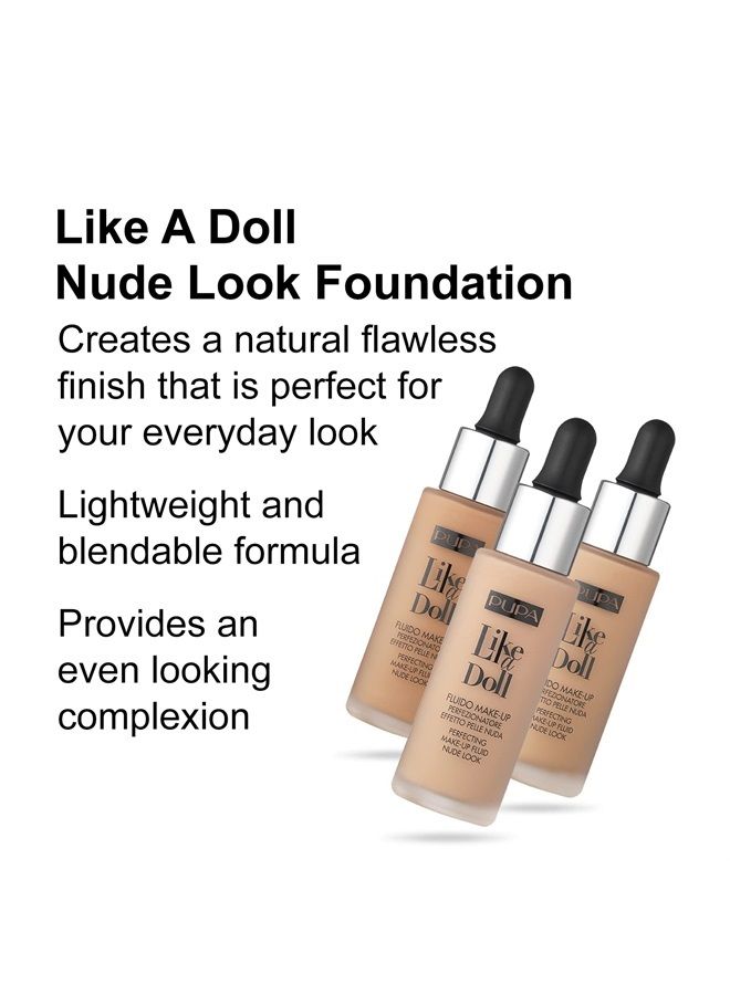 PUPA Milano Like A Doll Perfecting Make-Up Fluid Nude Look Foundation - Light Texture - Natural, Nude Skin Effect - For All Skin Types - Blends Perfectly - Light Beige - 1.01 Oz (50036020) - Image 2