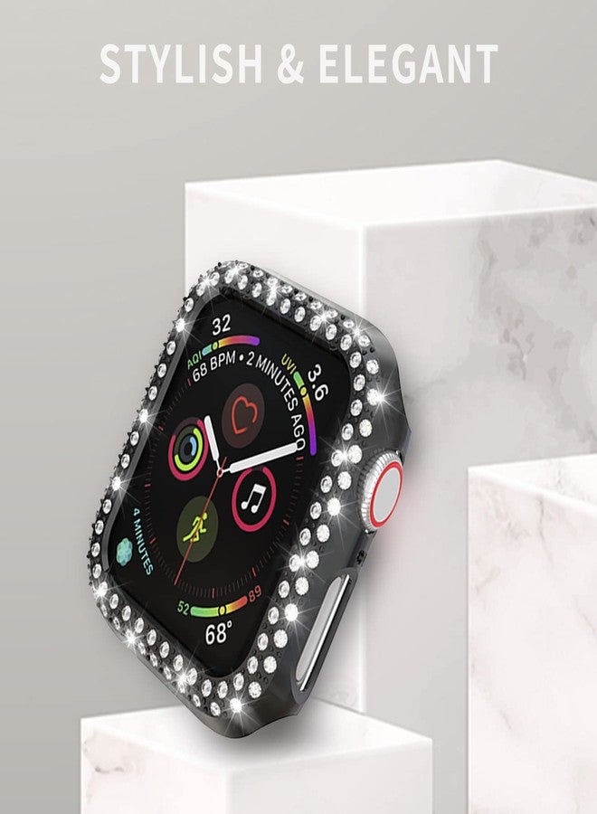 RICHONE 5Pack Protector Case Compatible with Apple Watch SE Series 6 5 4 44mm Cover, Double Row Bling Crystal Diamonds Protective Cover PC Plated Bumper Frame Accessories (5 Colors, 44mm) - Image 5