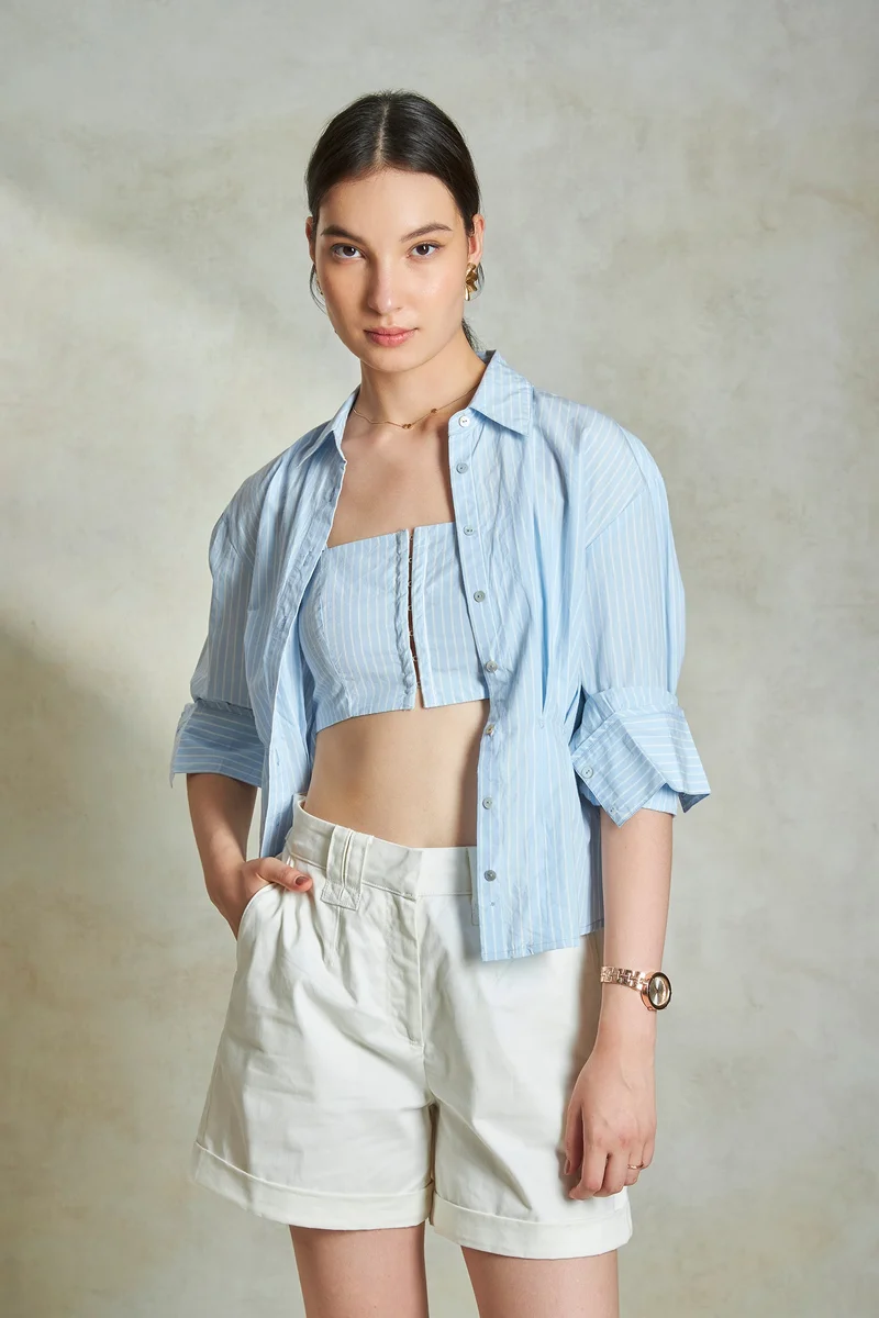 فيرجيو Cotton Striped Daywear Shirts With Bustier for Women