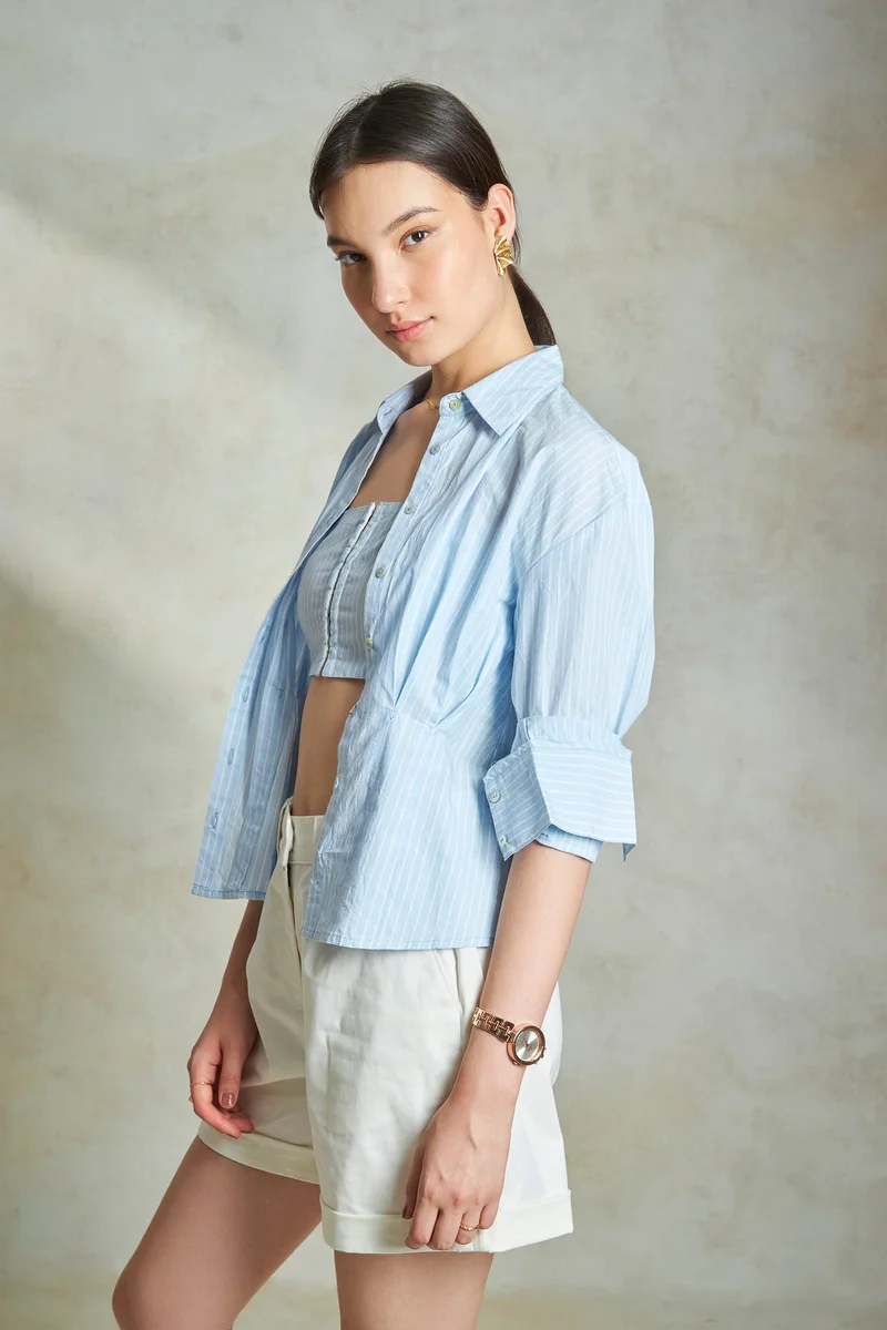 فيرجيو Cotton Striped Daywear Shirts With Bustier for Women