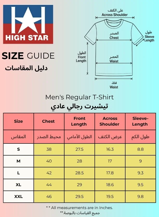 HIGH STAR Men's White 100% Cotton Printed Regular Fit T-Shirt