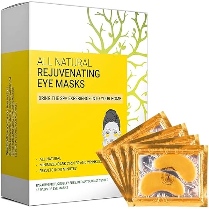 Doppeltree Under Eye Patches & Masks (18 Pairs) - All Natural Anti Aging Treatment for Bags, Puffiness, Wrinkles, & Dark Circles - 24K Gold, Collagen, Hyaluronic Acid, Hydrogel - Formulated in San Francisco USA - Image 1
