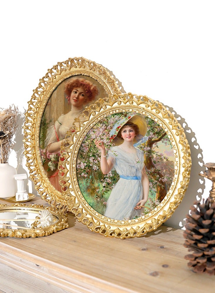 إطار صور دائري أوروبي كلاسيكي من الراتينج مع زخارف بارزة ونقوش مفرغة - ديكور ذهبي للحائط أو الطاولة - Image 4