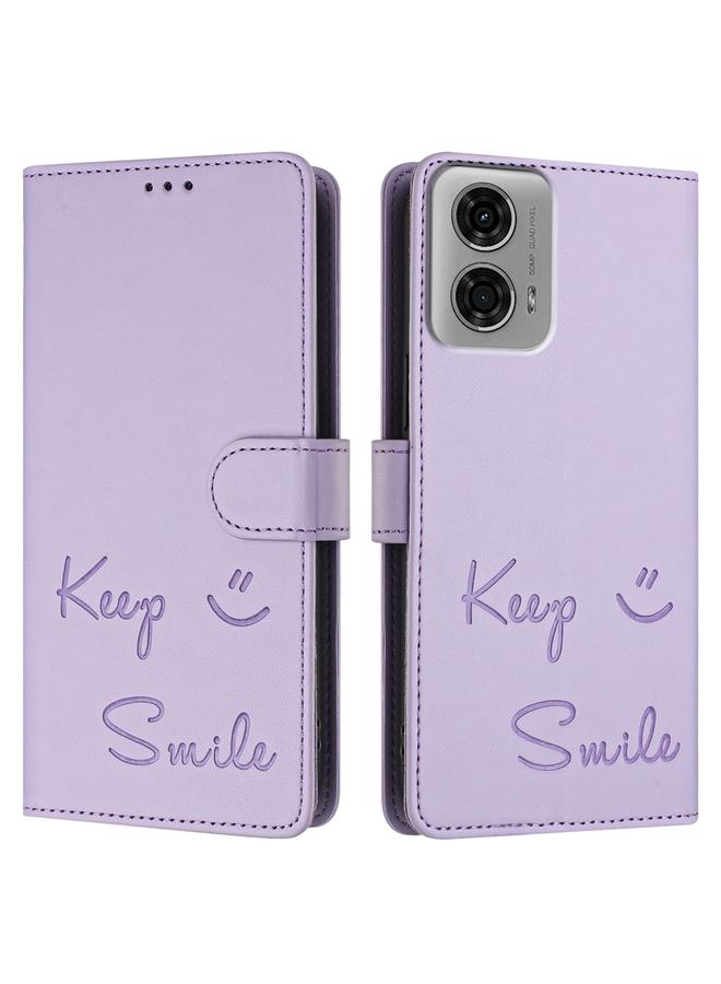 اس-توب جراب لهاتف Motorola Moto G04 4G Global Smile Embossing RFID مصنوع من الجلد - Image 3