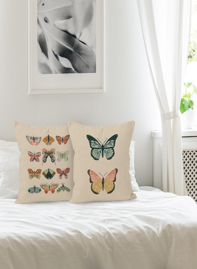 Liosei YUESHARE Boho Colorful Butterfly Linen Throw Pillow Cover 18 x 18 Inch Set of 2, Butterfly Lover Gifts for Home Girls Room Bedroom Decor - Image 3