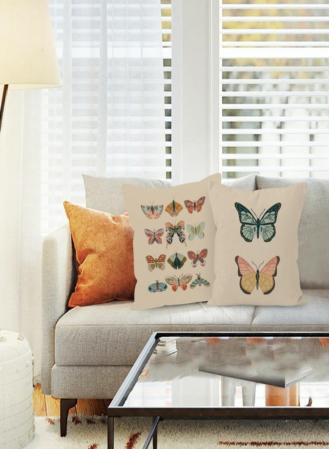 Liosei YUESHARE Boho Colorful Butterfly Linen Throw Pillow Cover 18 x 18 Inch Set of 2, Butterfly Lover Gifts for Home Girls Room Bedroom Decor - Image 2