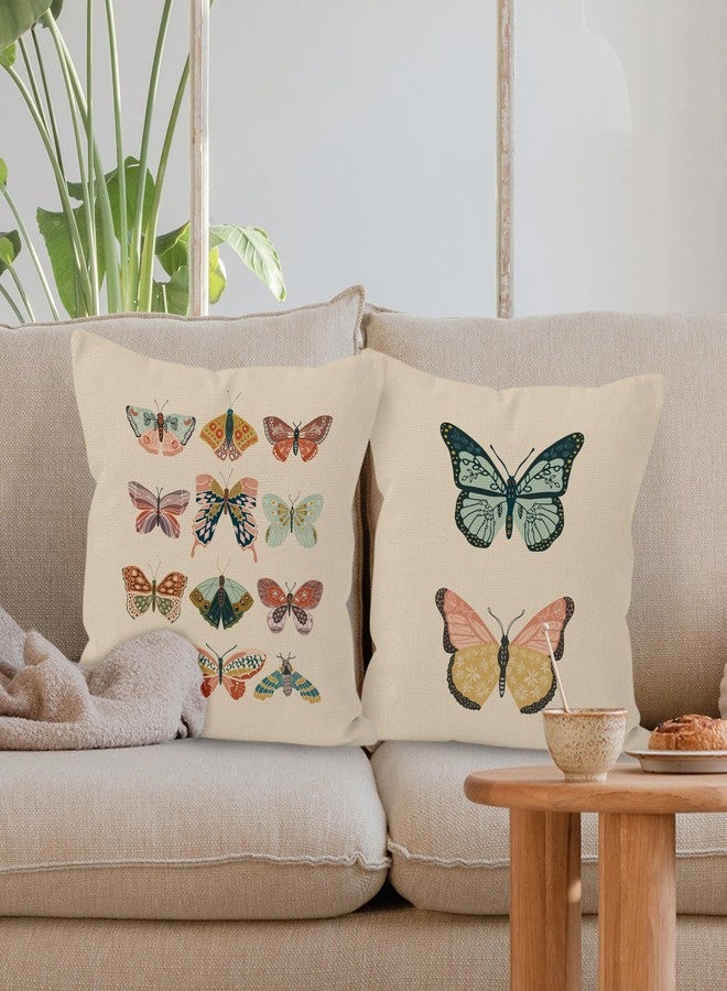 Liosei YUESHARE Boho Colorful Butterfly Linen Throw Pillow Cover 18 x 18 Inch Set of 2, Butterfly Lover Gifts for Home Girls Room Bedroom Decor - Image 4