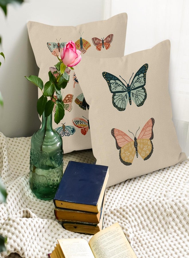 Liosei YUESHARE Boho Colorful Butterfly Linen Throw Pillow Cover 18 x 18 Inch Set of 2, Butterfly Lover Gifts for Home Girls Room Bedroom Decor - Image 5