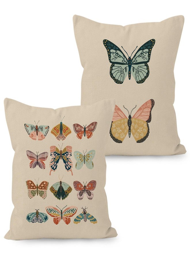 Liosei YUESHARE Boho Colorful Butterfly Linen Throw Pillow Cover 18 x 18 Inch Set of 2, Butterfly Lover Gifts for Home Girls Room Bedroom Decor - Image 1