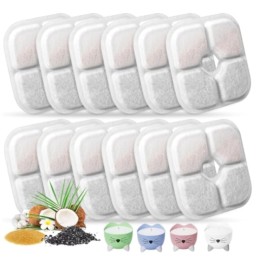 Porens Cat Water Fountain Replacement Filters Fit for 25L Fountain with Whiskers Pattern Triple Action Water Pet Cat Drinking Fountain Filter Pack of 12 - Image 1