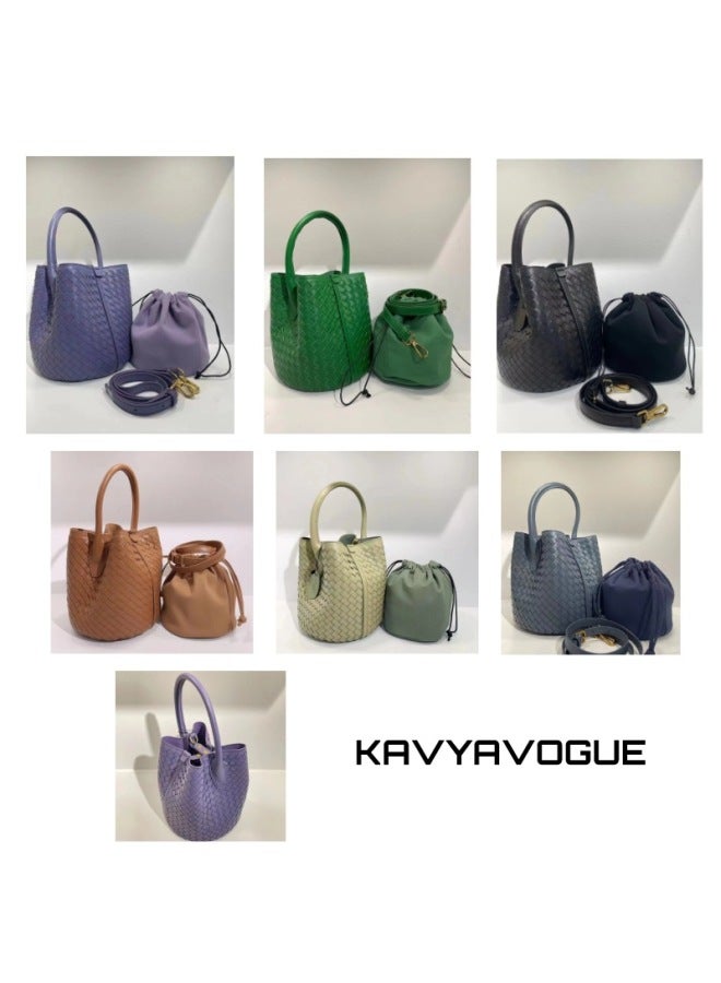 KAVYAVOGUE حقيبة نسائية جديدة من جلد الغنم مصنوعة منسوجة بسعة كبيرة سلة خضار حقيبة دلو يد وحمالة كتف وحقيبة عبر الجسم - Image 4
