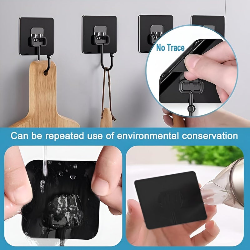 Vajin Adhesive Hooks Pack of 10 Adhesive Bathroom Large Hooks No Drilling Black Wall Hooks Waterproof Hooks Multipurpose Hooks Hanger for Ceiling Kitchen Bathroom Wall - Image 2