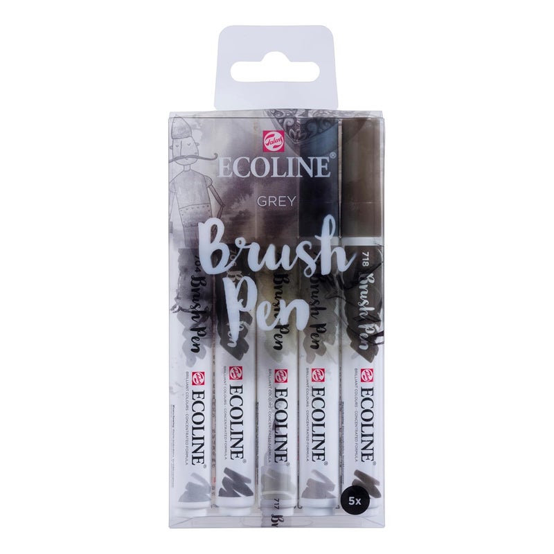 ECOLINE Royal Talens Ecoline Liquid Watercolor Brush Pen Set of 5 - Grey Shades  - Image 1