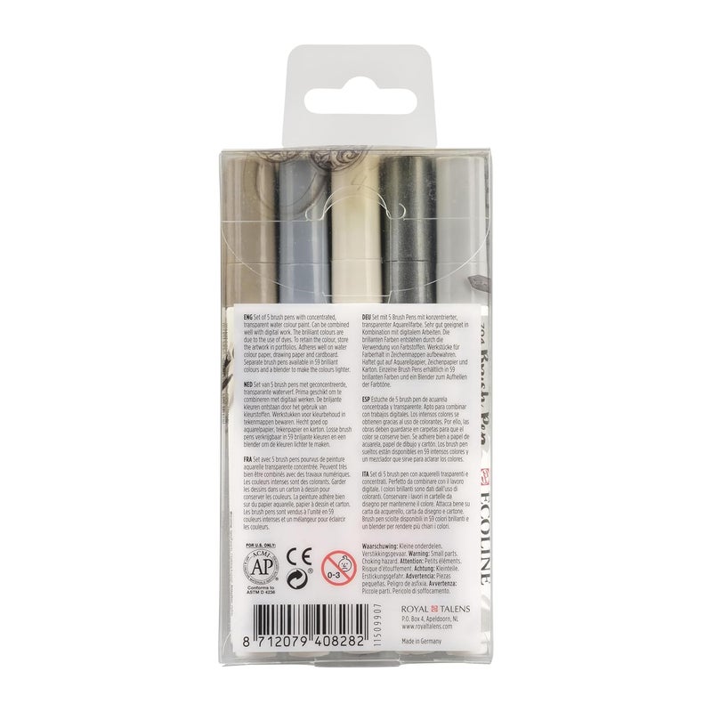 ECOLINE Royal Talens Ecoline Liquid Watercolor Brush Pen Set of 5 - Grey Shades  - Image 3