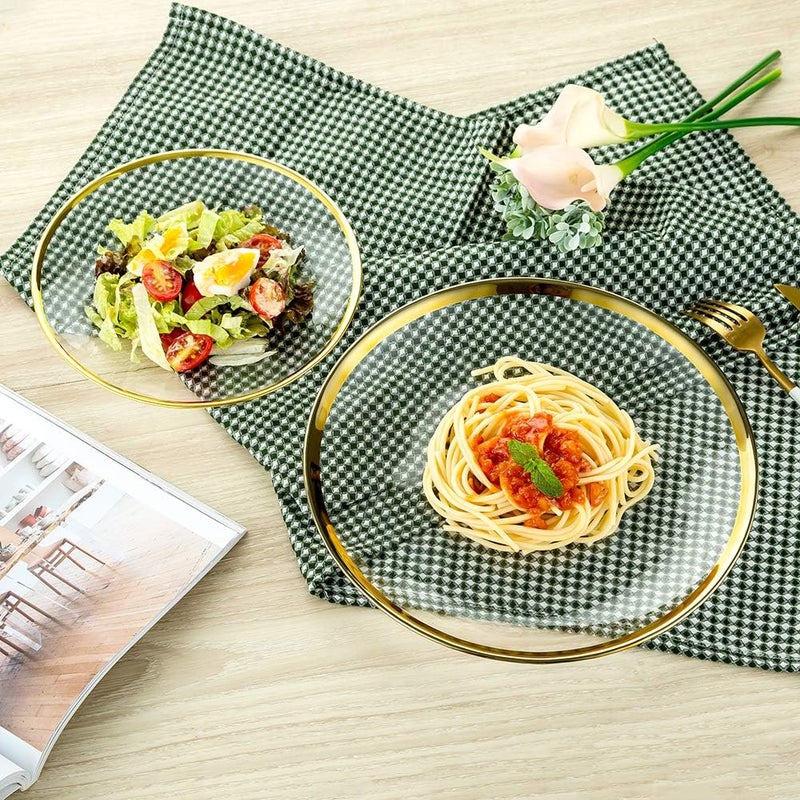 NUPTIO Charger Dinner Plates Set Gold Rim Chargers Under Plate 2PCS Clear Glass Tray Round Salad Dish for Dining Wedding Party Christmas Reception Banquet Event Dessert Table Decoration 78 10 Inch - Image 2