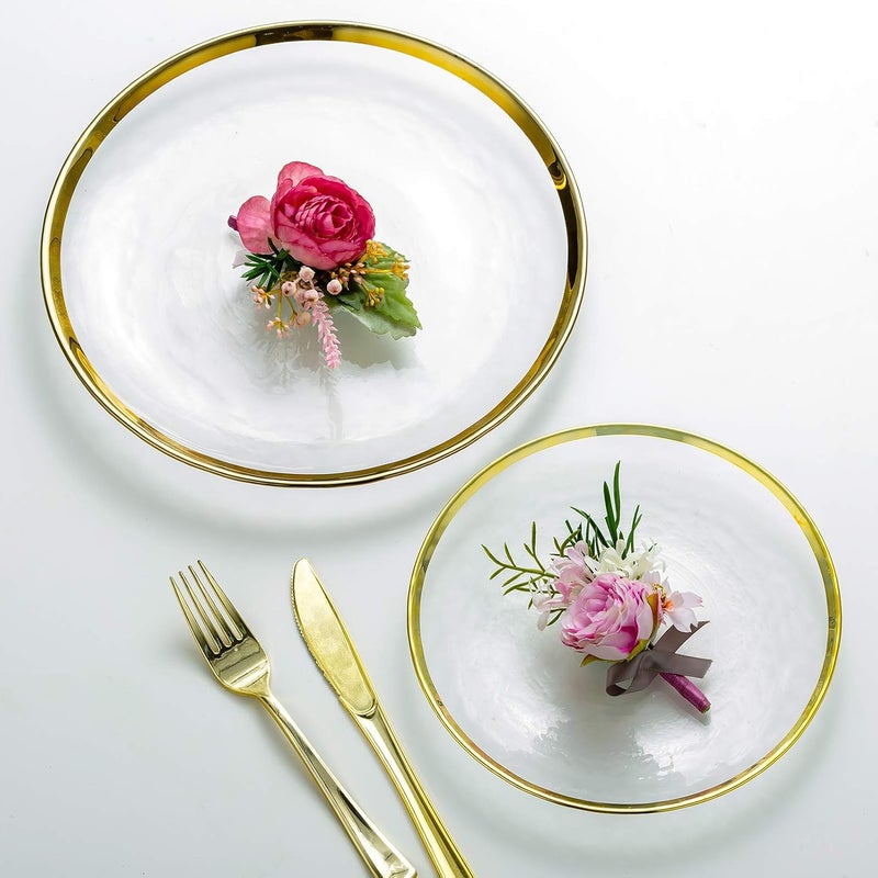 NUPTIO Charger Dinner Plates Set Gold Rim Chargers Under Plate 2PCS Clear Glass Tray Round Salad Dish for Dining Wedding Party Christmas Reception Banquet Event Dessert Table Decoration 78 10 Inch - Image 1