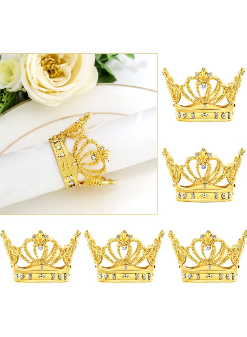 Mmmon Crown Napkin Rings Set of 6 Gold RhinestoneNapkin Rings Summer Wedding Bridal ShowerBaby Birthday Party Banquet Events HomeTable Dercoration (6, Gold)