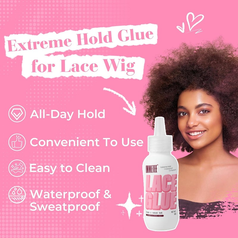 Wig Glue, Lace Glue for Wigs, Strong Hold Transparent Lace Adhesive for Hair Replacement Invisible 80g - Image 2