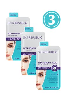 SKIN REPUBLIC Skin Republic Hyaluronic Acid & Collagen Face Mask, For Younger Looking Skin, Helps with Fine Lines and Wrinkles, Long Lasting Hydration, 25ml - Pack Of 3  - Image 1