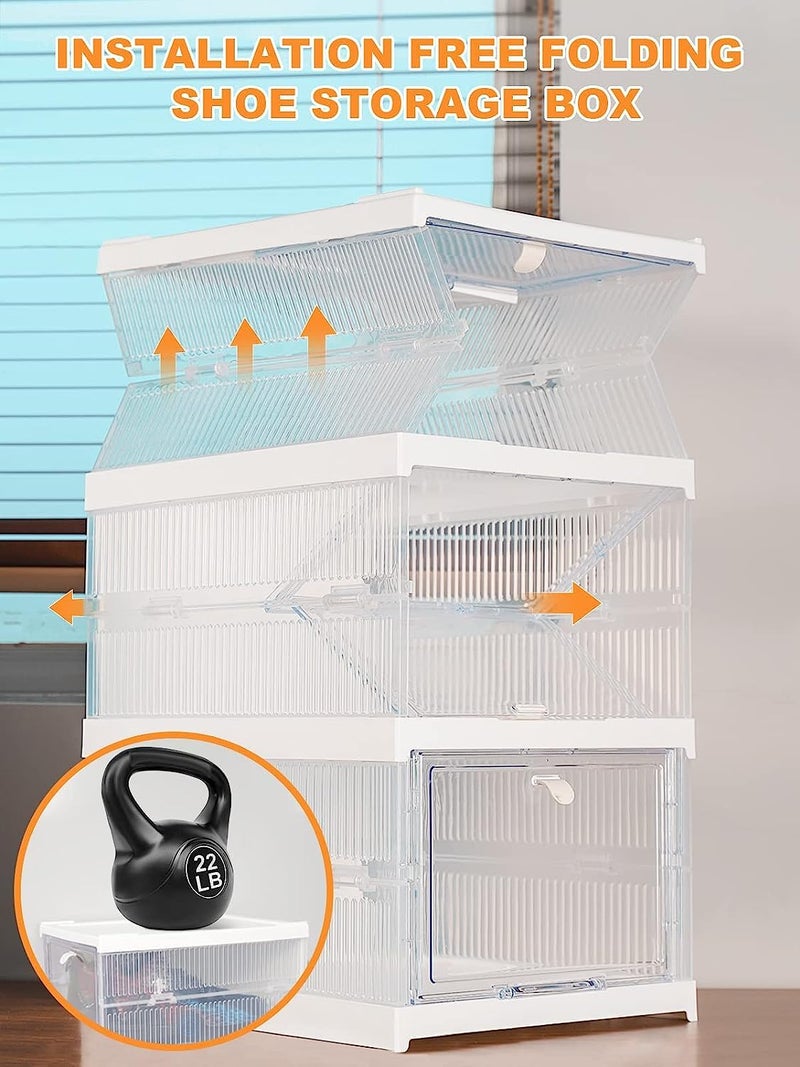 LOOKMINT Drop Front Shoe Organizer Storage Box No Assembly Stackable Shoe Storage Bins with Clear Door Free Standing Shoe Shelf Cabinet with Lids Plastic Shoe Rack for Closet Entryway Set of 3Tier - Image 4