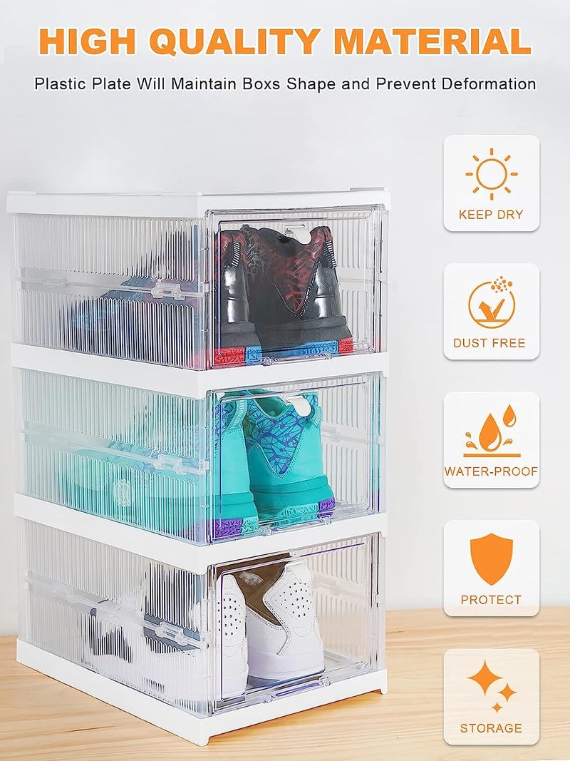 LOOKMINT Drop Front Shoe Organizer Storage Box No Assembly Stackable Shoe Storage Bins with Clear Door Free Standing Shoe Shelf Cabinet with Lids Plastic Shoe Rack for Closet Entryway Set of 3Tier - Image 3
