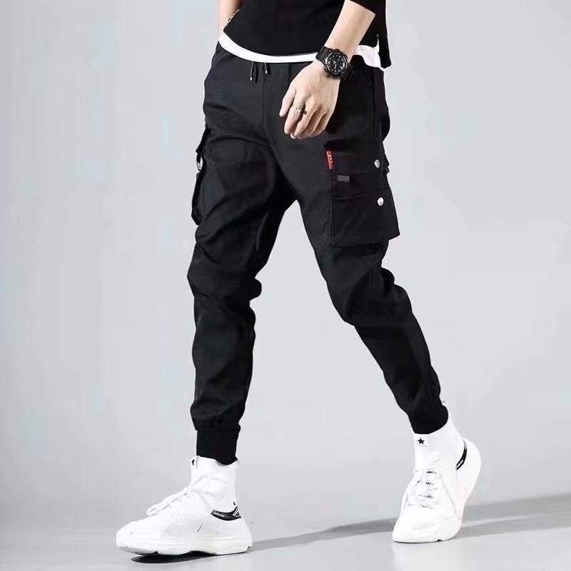 Summer thin pants mens fashion brand overalls loose ankle-tied work pants Korean style versatile trendy cropped casual pants Gray K322 - Image 2