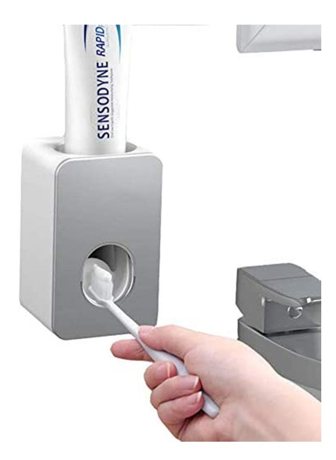 Toothpaste Dispenser and Toothbrush Holder, 2PCS, Automatic Toothpaste Squeezer for Kids & Family Shower, Wall Mount Bathroom Accessories with Super Sticky Suction Pad (Grey + Grey)