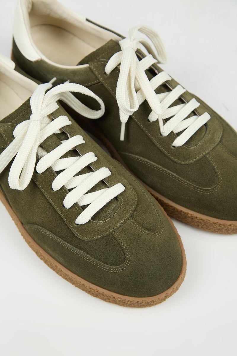 Krahe Palminteri 2 Men's Genuine Leather Lace-up Sneakers Khaki-Ecru - Image 5