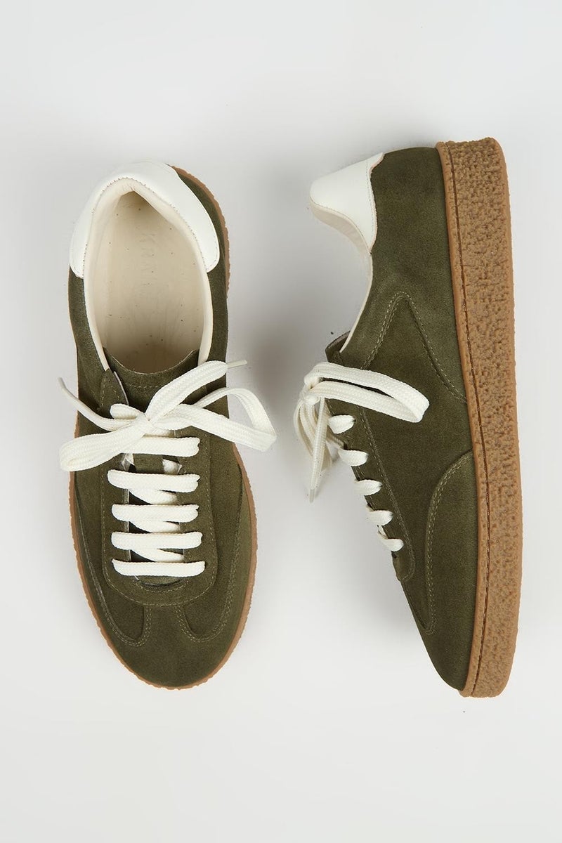 Krahe Palminteri 2 Men's Genuine Leather Lace-up Sneakers Khaki-Ecru - Image 1