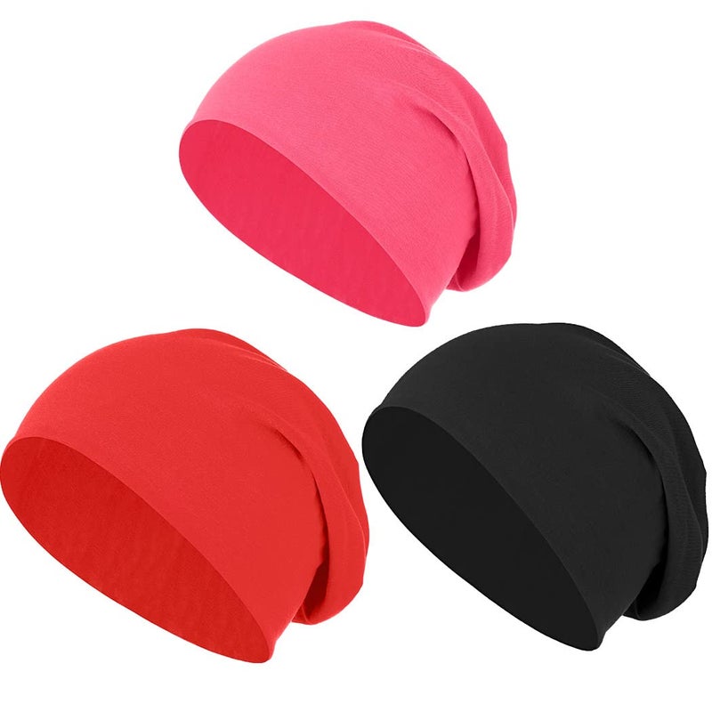 Bohend Bohemian Beanie Hats Headwear Cap Stretch Non Slip Bandanas Sleep Turbans Hats for Women Men Close top Head Covering (3 Pack) (Pure Color Style) Multicolor - Image 1