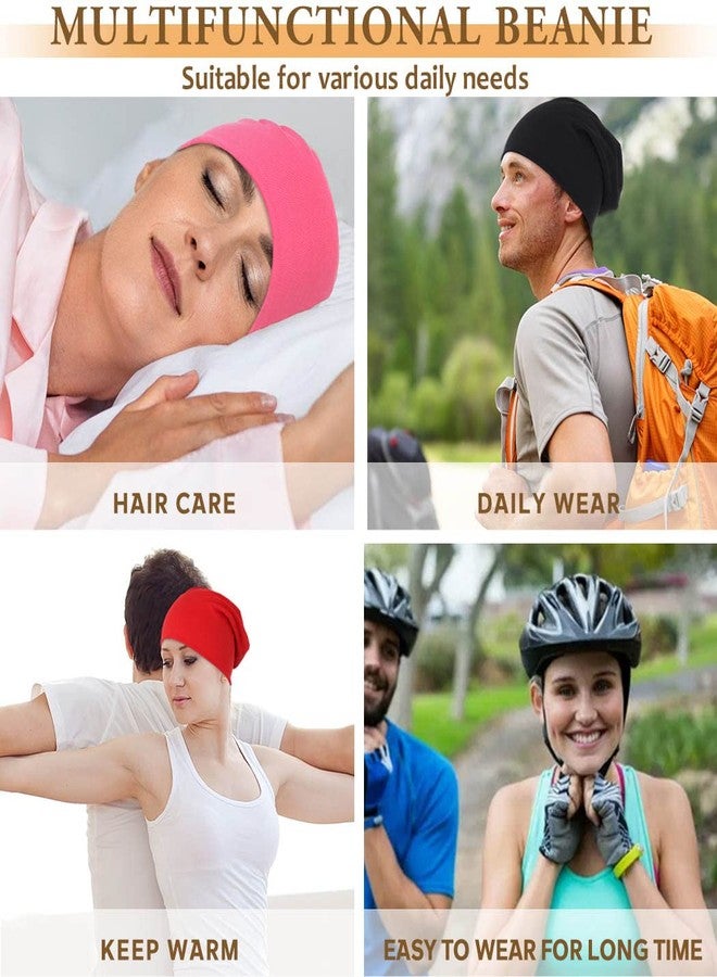 Bohend Bohemian Beanie Hats Headwear Cap Stretch Non Slip Bandanas Sleep Turbans Hats for Women Men Close top Head Covering (3 Pack) (Pure Color Style) Multicolor - Image 5