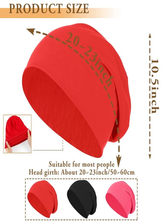 Bohend Bohemian Beanie Hats Headwear Cap Stretch Non Slip Bandanas Sleep Turbans Hats for Women Men Close top Head Covering (3 Pack) (Pure Color Style) Multicolor - Image 2
