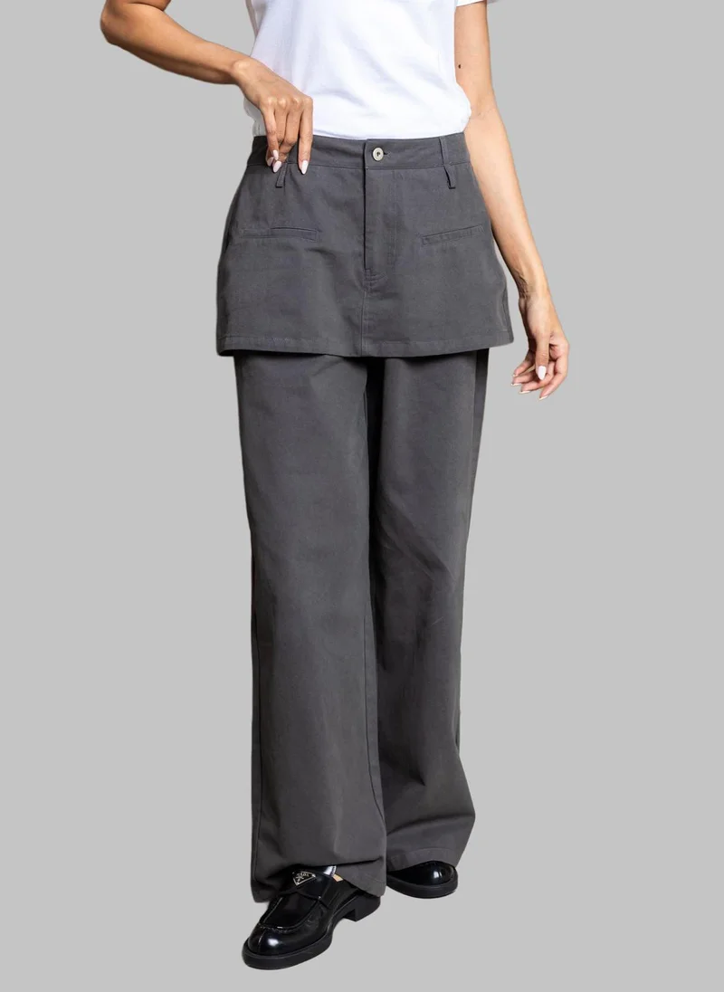 Bond Dark Grey Skirt Pants with Overlay – High Waist Wide Leg