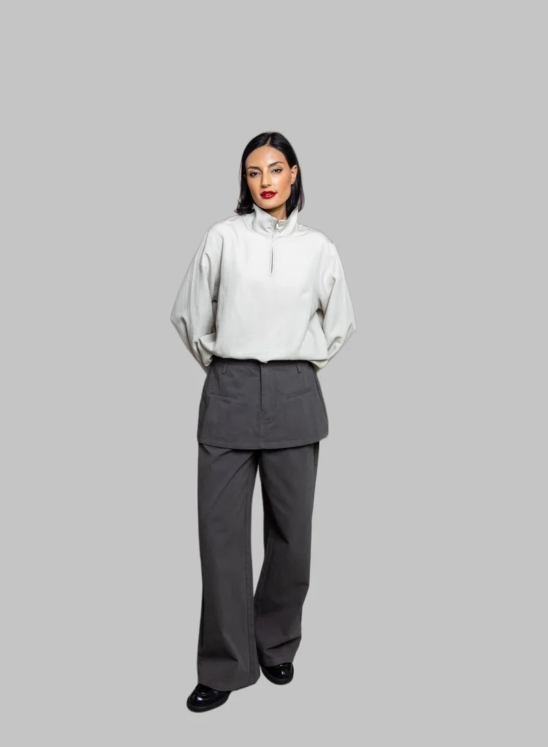 Bond Dark Grey Skirt Pants with Overlay – High Waist Wide Leg