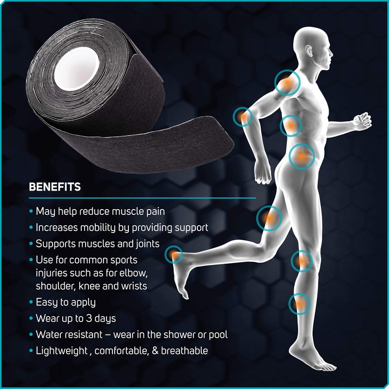 Care Science Waterproof Kinesiology Tape, 40 ct Precut Strips (2 Rolls), Black | Elastic Sports & Weightlifting Tape Supports Muscles & Joints. Water Resistant - Image 5